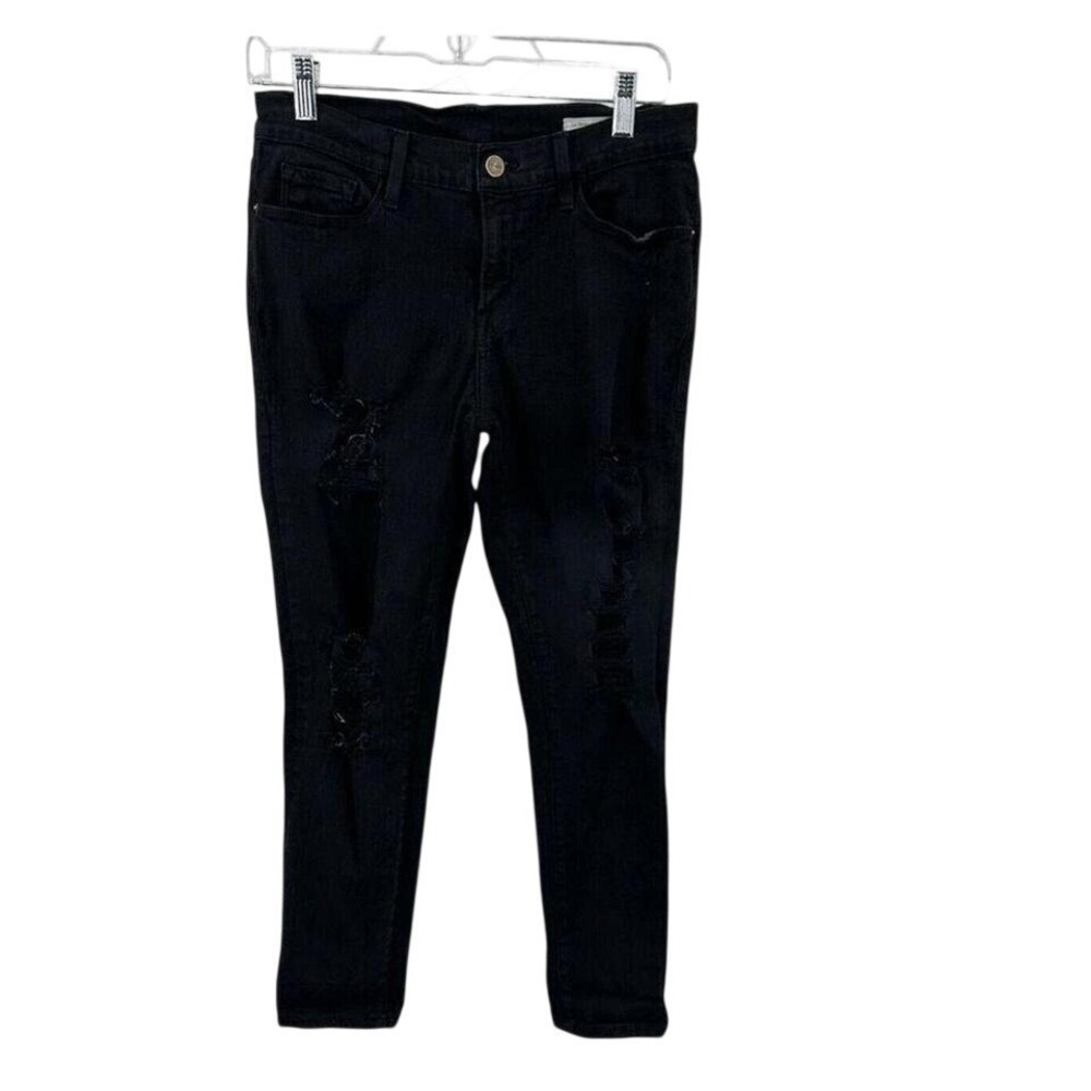 FRAME Denim Le Skinny de Jeanne  Black Ripped Skinny Jeans Goth Y2K Women Sz 30